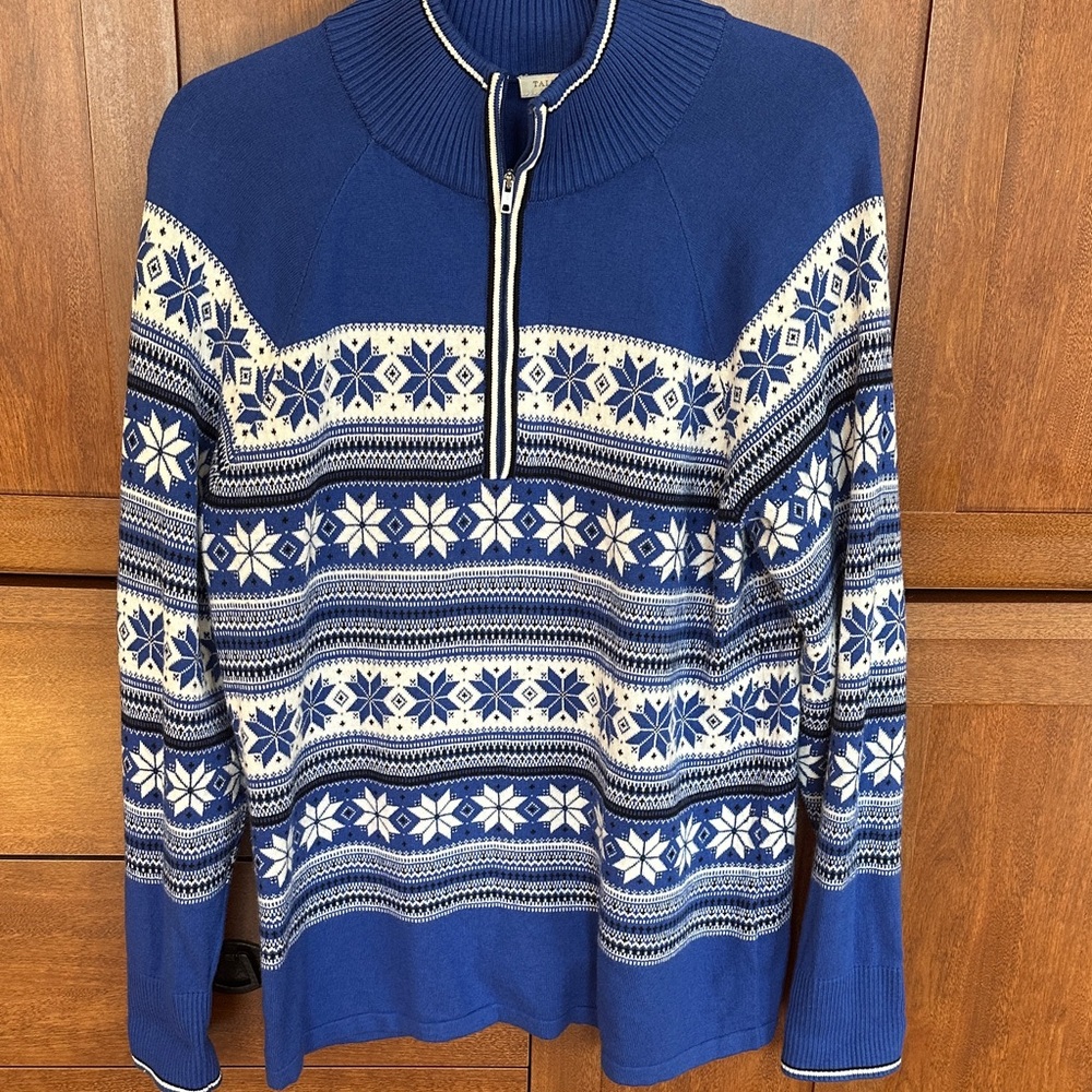 Talbots Blue and White Zip Up Sweater